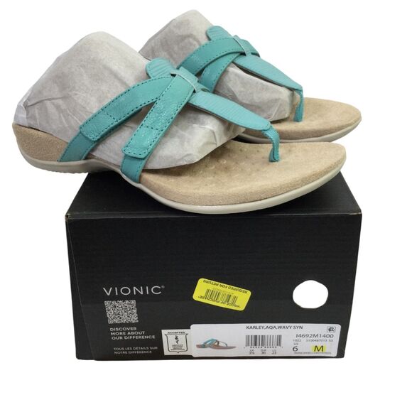 Vionic Karley Womens Orthotic Support Comfort Sandals Aqua Wavy Sun Size 6 NWB - Picture 1 of 13